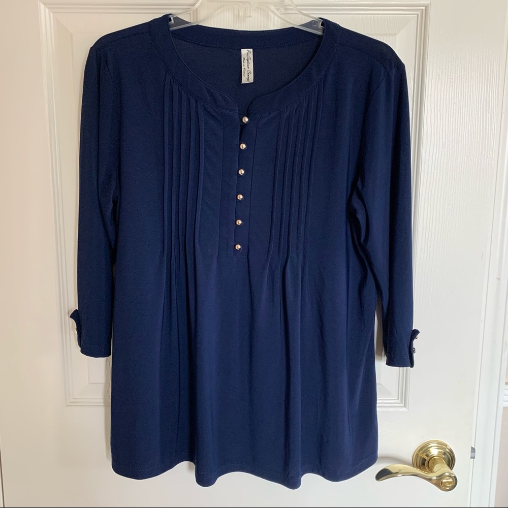 EUC PerSeption Concept Navy Blue Blouse w/ 3/4th Sleeve, L
